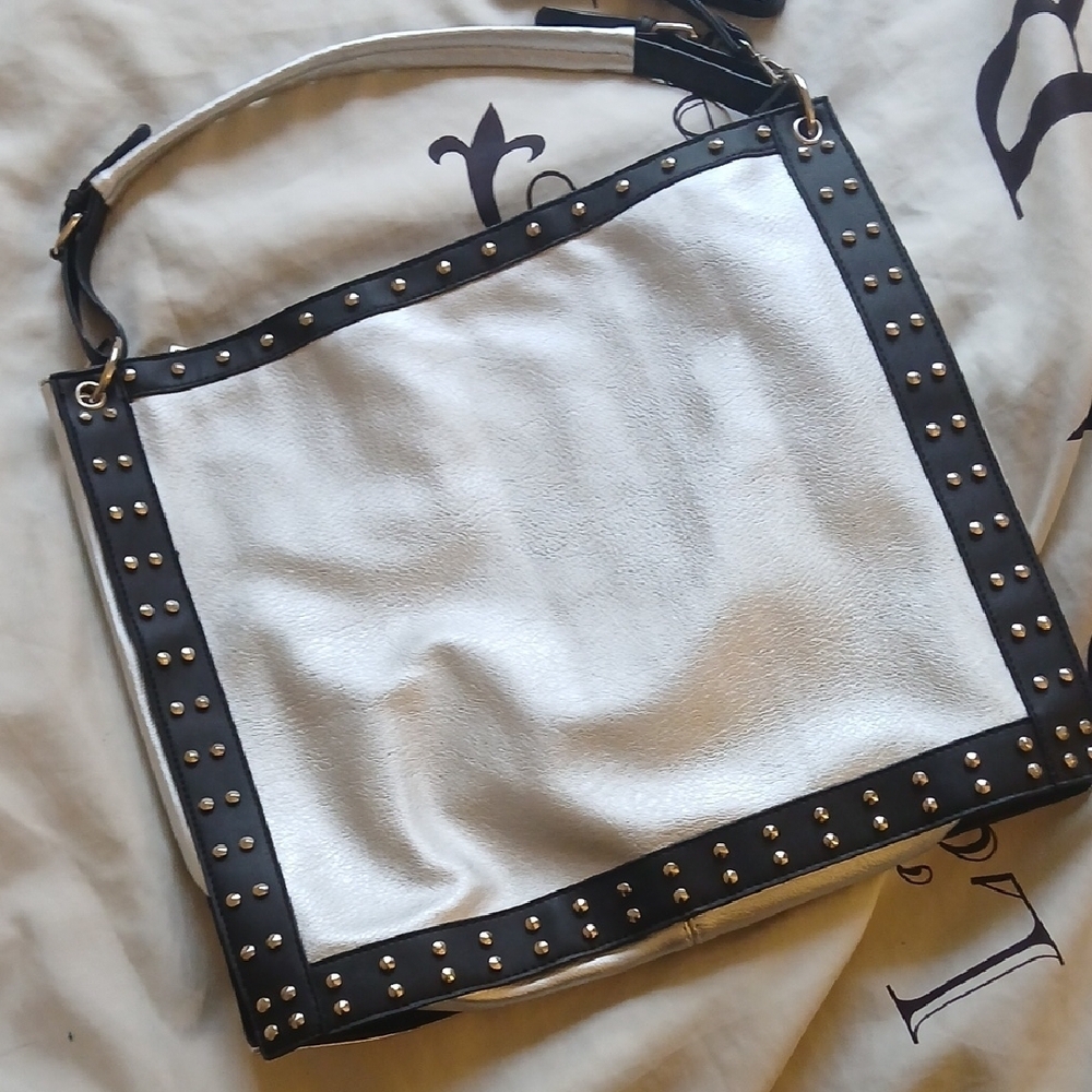 Elegant Black and White Studded Crossbody Bag